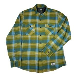 Sub Pop Oso Aberdeen Mens XL Green Blue Plaid Flannel Long Sleeve Shirt Grunge